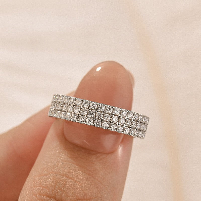 Aurevyn Moissanite 2.0Ct Classic Round Cut Wide Wedding Band In Sterling Silver