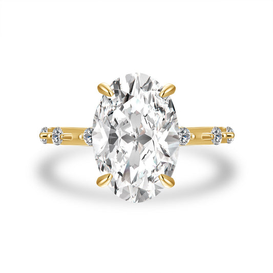Aurevyn Yellow Gold 5.5 Ct Oval Cut Moissanite Engagement Ring In Sterling Silver