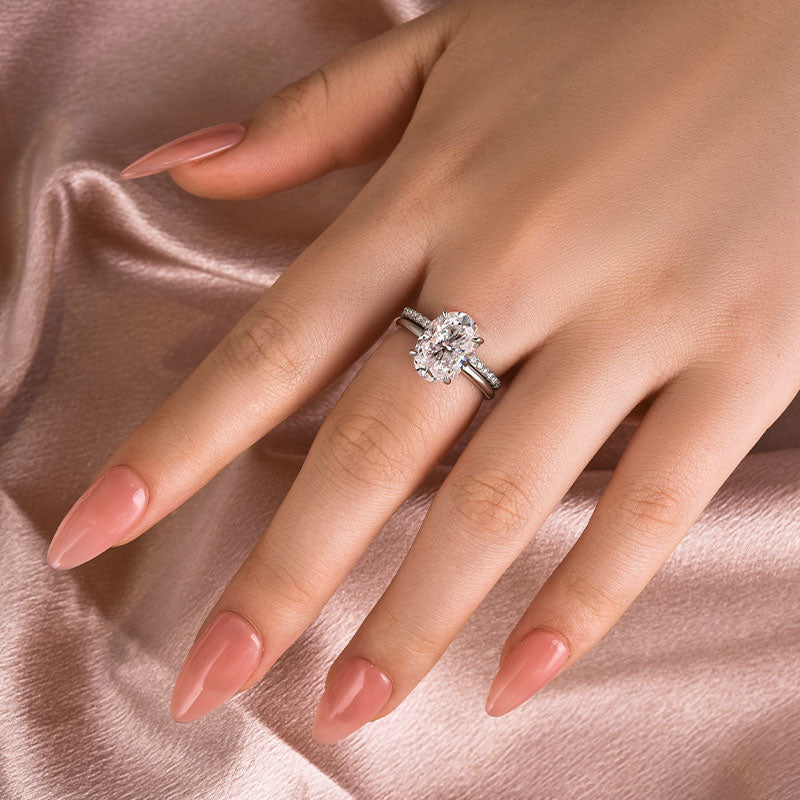 Aurevyn 4.0 Ct Hidden Halo Solitaire Oval Cut White Gold Wedding Ring