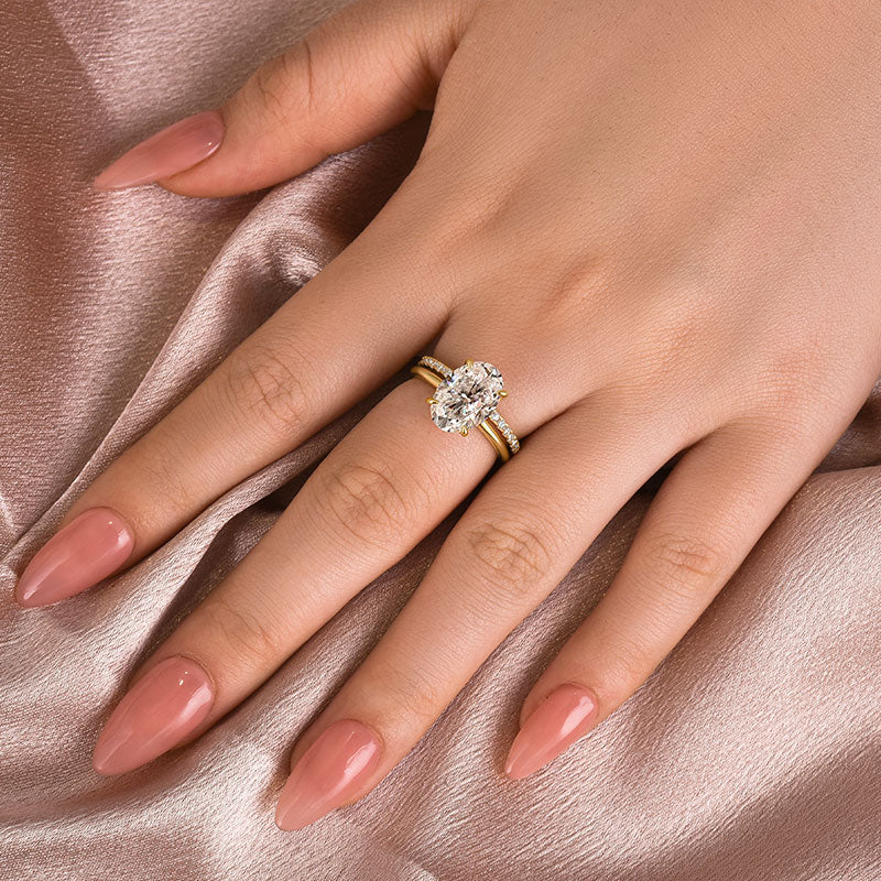 Aurevyn 4.0 Ct Hidden Halo Solitaire Oval Cut Yellow Gold Wedding Ring