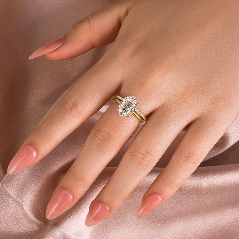 Aurevyn 4.0 Ct Hidden Halo Solitaire Oval Cut Yellow Gold Wedding Ring