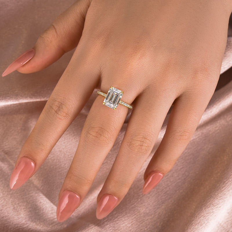 Aurevyn 3.5 Ct Emerald Cut Yellow Gold Engagement Ring For Women