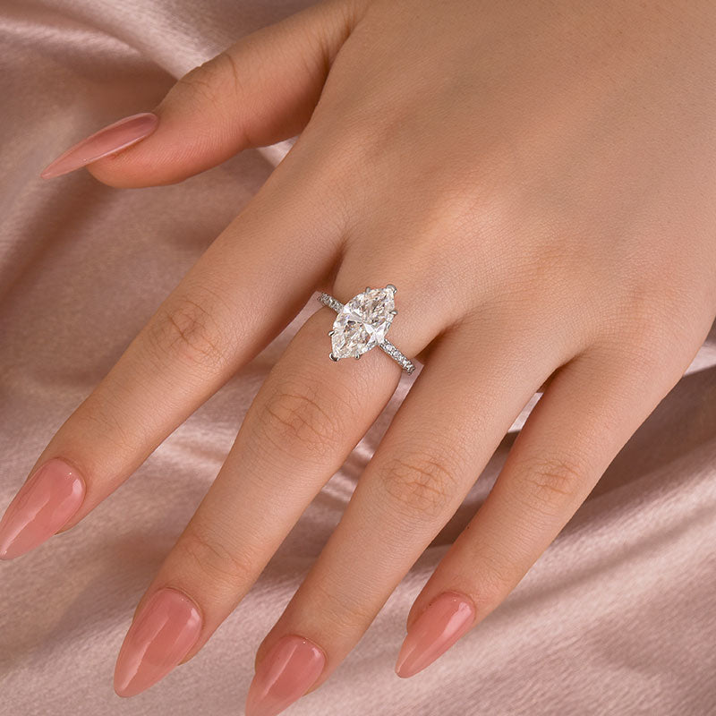 Aurevyn 1.0Ct～4.0 Ct Marquise Cut White Gold Half-Coverage Engagement Ring