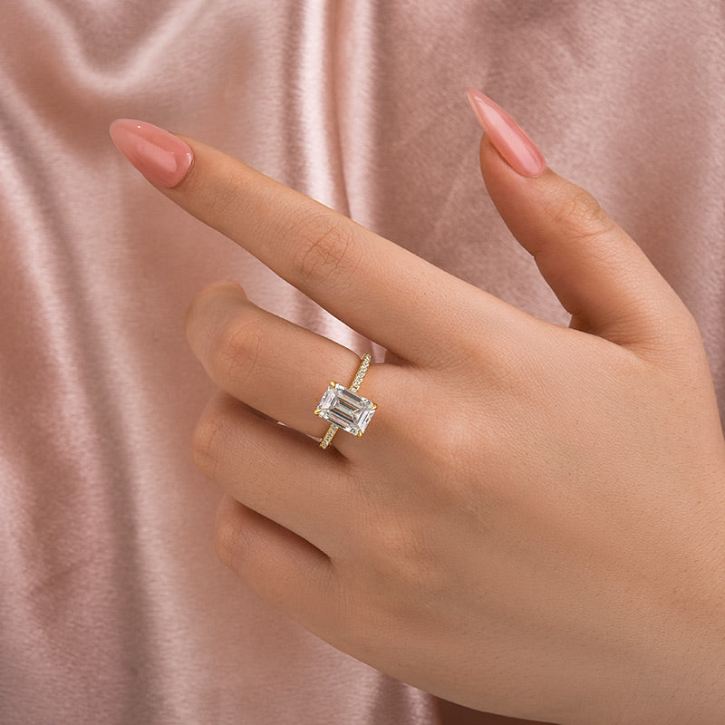 Aurevyn 3.5 Ct Emerald Cut Yellow Gold Engagement Ring For Women