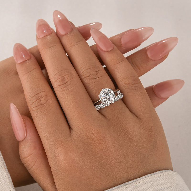 Aurevyn Moissanite 2.0 Ct ~3.0 Ct Round Cut 6 Prong White Gold Engagement Ring with Round Cut White Gold Women's Wedding Band