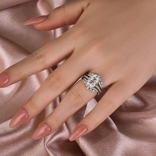 Aurevyn Moissanite 4.0Ct Oval Cut White Gold Stack Wedding Ring with Jacket Wedding Band
