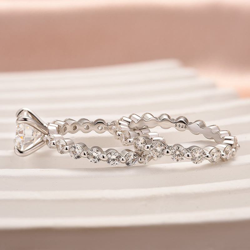 Aurevyn 2.0 Ct Round Cut White Gold Wedding Ring Set With Eternity Wedding Band