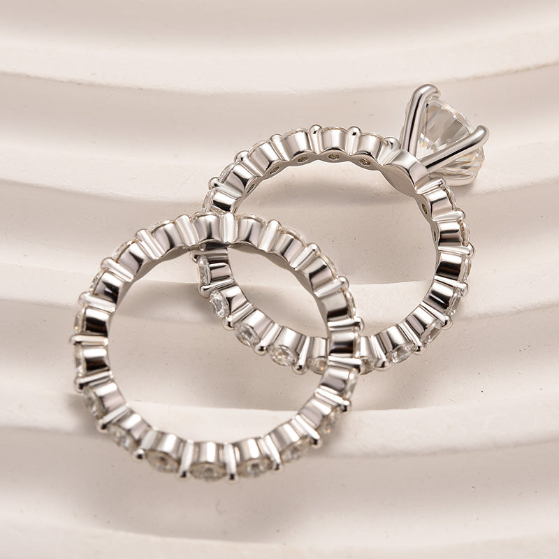 Aurevyn 2.0 Ct Round Cut White Gold Wedding Ring Set With Eternity Wedding Band