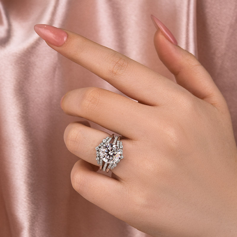 Aurevyn Moissanite 4.0Ct Round Cut 4 Prong Stack Wedding Ring with Jacket Wedding Band
