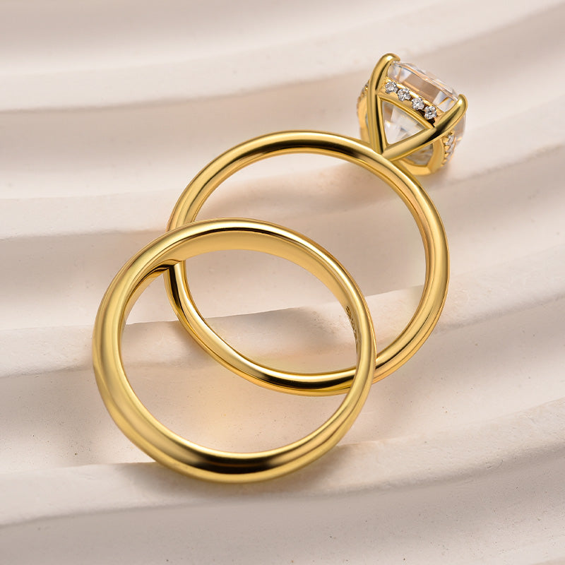 Aurevyn 4.0 Ct Cushion Cut Yellow Gold Wedding Ring Set with Wide Band