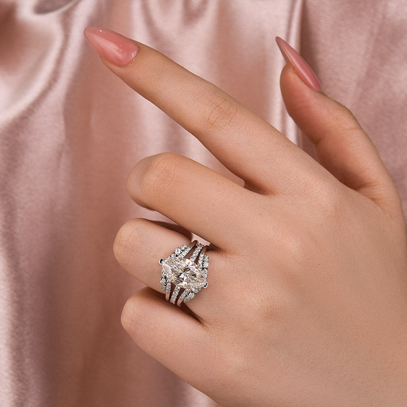 Aurevyn Moissanite 4.0Ct Marquise Cut White Gold Stack Wedding Ring with Jacket Wedding Band