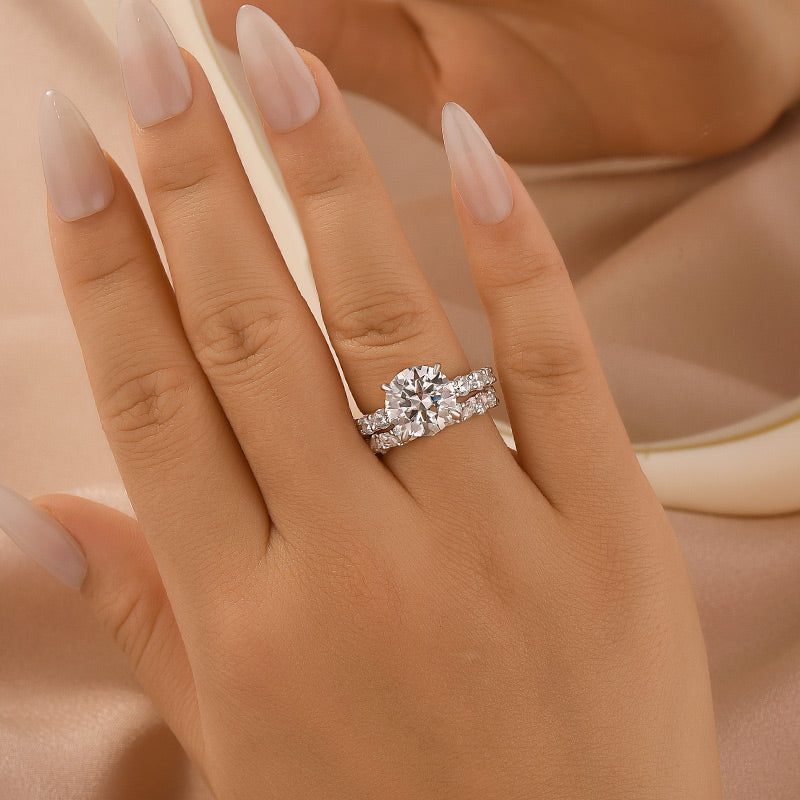 Aurevyn Moissanite 4.0Ct Round Cut White Gold  White/ Green Wedding Ring with Round & Marquise Cut Wedding Ring