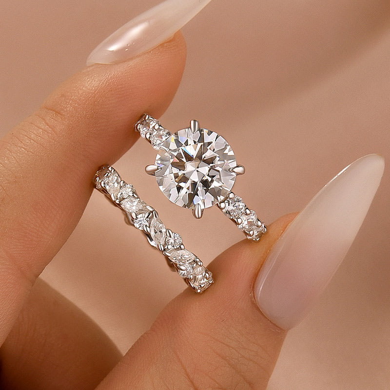 Aurevyn Moissanite 4.0Ct Round Cut White Gold  White/ Green Wedding Ring with Round & Marquise Cut Wedding Ring