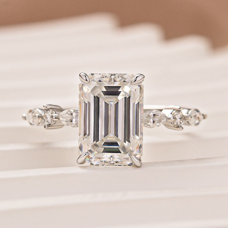 Aurevyn Moissanite 3.5 Carat Emerald Cut Classic Engagement Ring In Sterling Silver