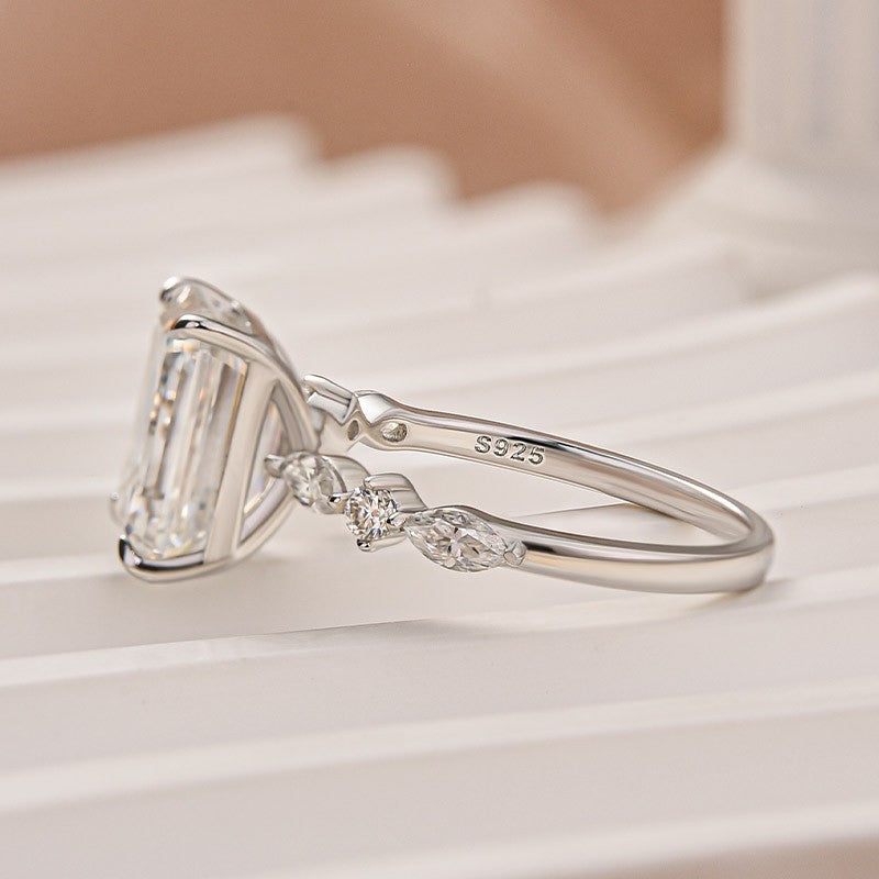 Aurevyn Moissanite 3.5 Carat Emerald Cut Classic Engagement Ring In Sterling Silver