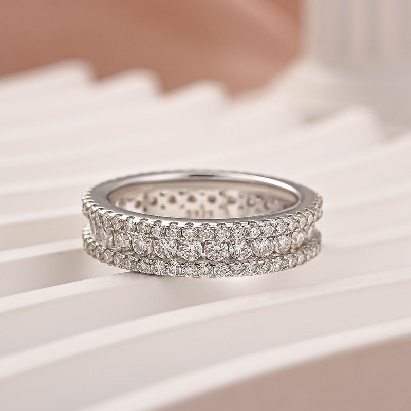 Aurevyn Moissanite 2.5Ct Classic Round Cut Wide Wedding Band In Sterling Silver