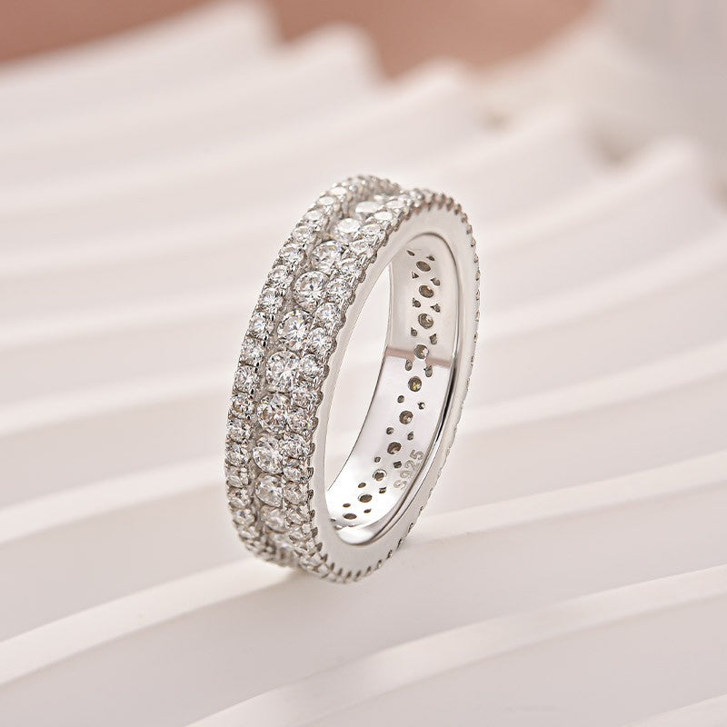 Aurevyn Moissanite 2.5Ct Classic Round Cut Wide Wedding Band In Sterling Silver