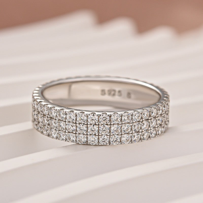 Aurevyn Moissanite 2.0Ct Classic Round Cut Wide Wedding Band In Sterling Silver