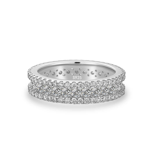Aurevyn Moissanite 2.5Ct Classic Round Cut Wide Wedding Band In Sterling Silver