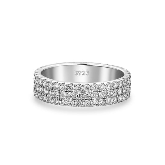 Aurevyn Moissanite 2.0Ct Classic Round Cut Wide Wedding Band In Sterling Silver