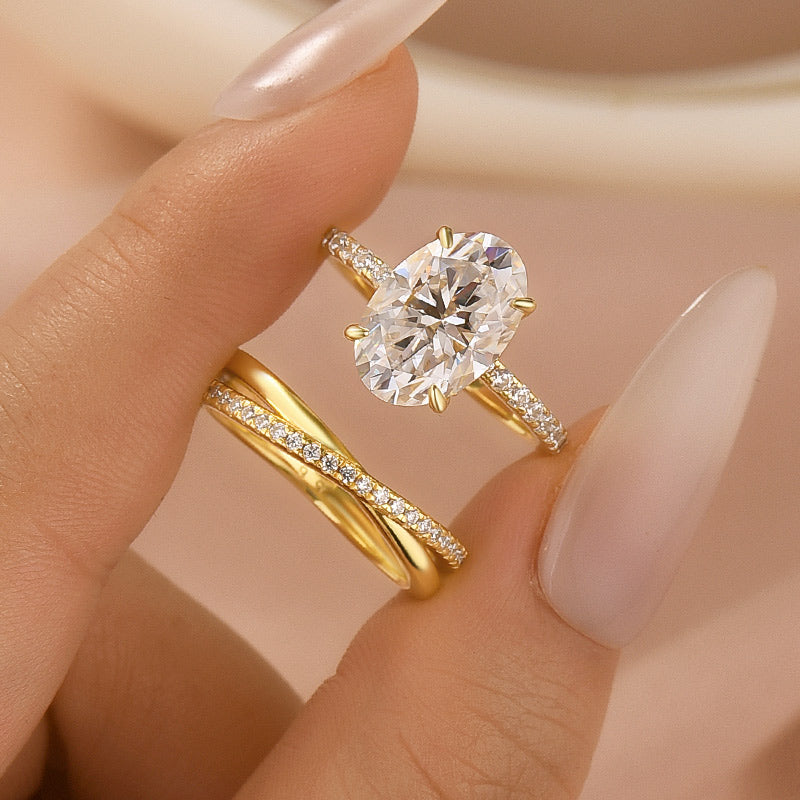 Aurevyn Moissanite 2PC 4.0 Ct Oval Cut Twist Yellow Gold Wedding Ring Set For Women