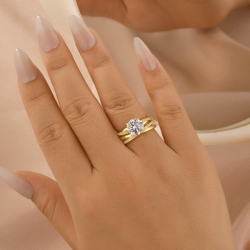Aurevyn Moissanite 2PC 2.0 Ct Round Cut Twist Yellow Gold Wedding Ring Set For Women