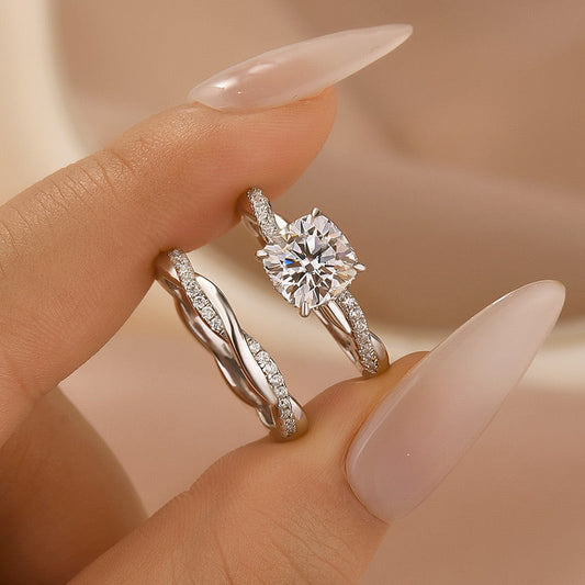 Aurevyn Moissanite 2.0Ct Cushion Cut Twist Wedding Ring Travel Ring In Sterling Silver
