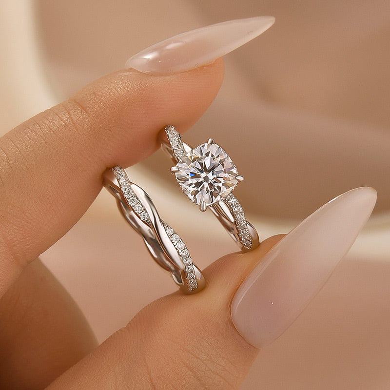 Aurevyn Moissanite 2.0Ct Cushion Cut Twist Wedding Ring Travel Ring In Sterling Silver