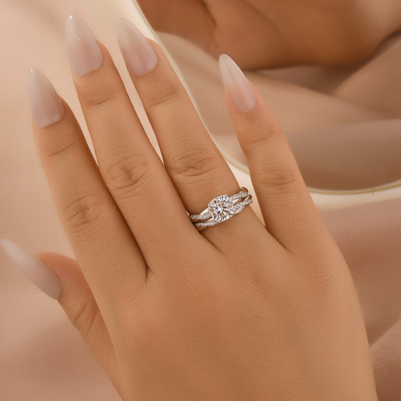 Aurevyn Moissanite 2.0Ct Cushion Cut Twist Wedding Ring Travel Ring In Sterling Silver