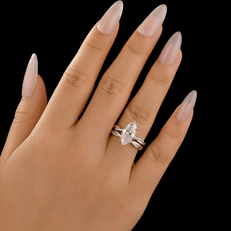 Aurevyn Moissanite 3.0Ct Twist Marquise Cut White Gold Wedding Ring Set