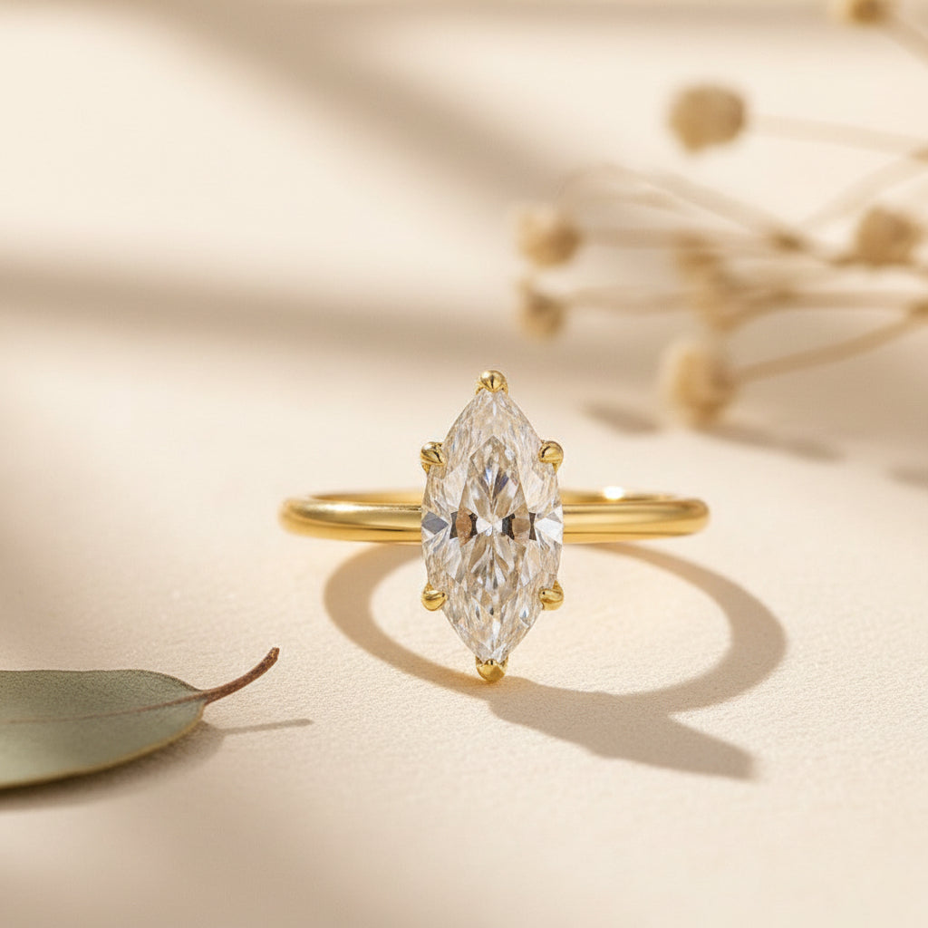 Aurevyn Moissanite 2.0 Ct Marquise Cut Solitaire Yellow Gold Promise Ring For Women