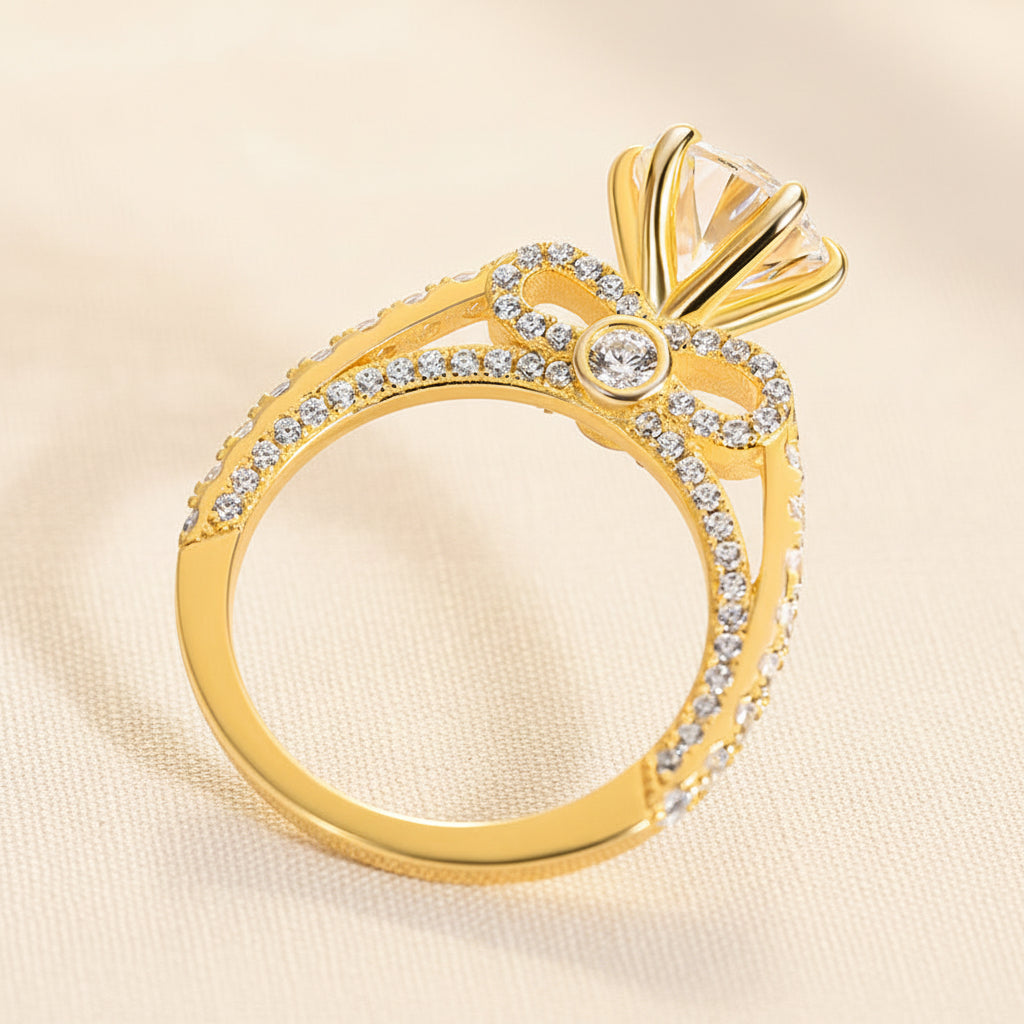 Aurevyn 2.0 Ct Bow Base Design Yellow Gold Promise Bridal Ring