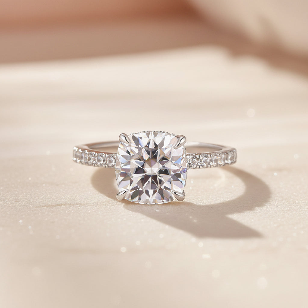 Aurevyn Moissanite 2.5 Ct Square Cushion Cut White Gold Promise Bridal Ring