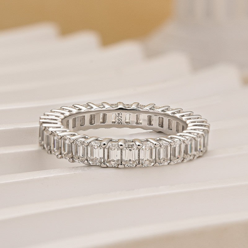 Aurevyn Moissanite 2.5 Ct Emerald Cut Eternity White Gold Wedding Band