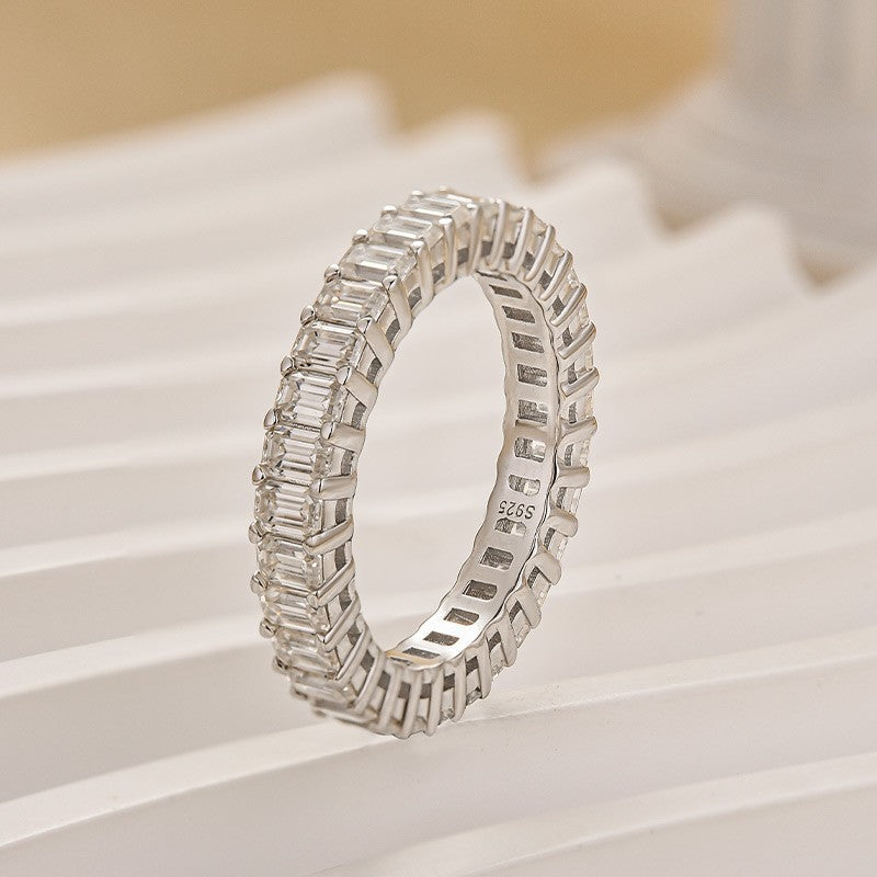 Aurevyn Moissanite 2.5 Ct Emerald Cut Eternity White Gold Wedding Band