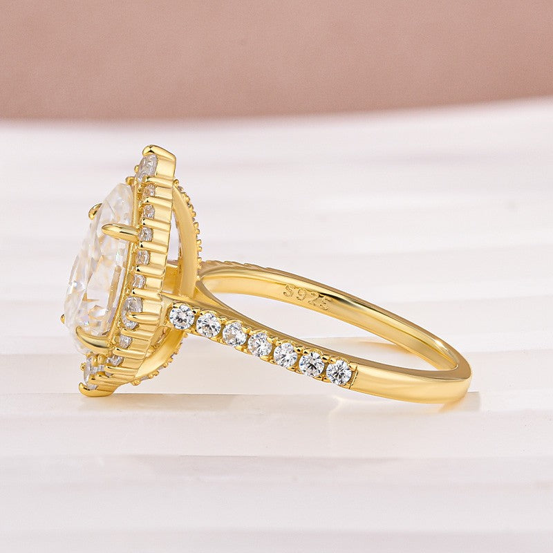 Aurevyn Moissanite 2.5 Ct Halo Pear Cut Yellow Gold Travel Ring
