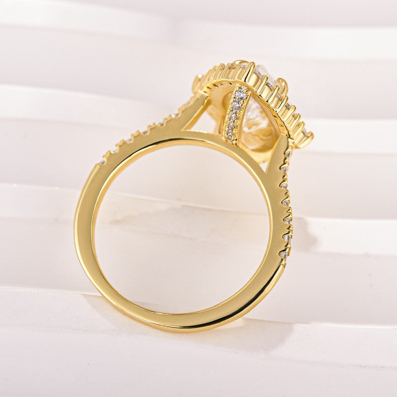 Aurevyn Moissanite 2.5 Ct Halo Pear Cut Yellow Gold Travel Ring