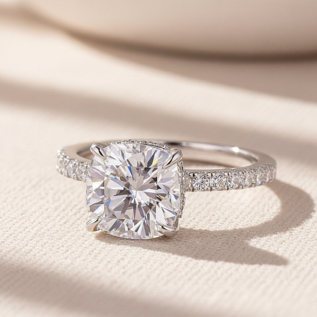 Aurevyn Moissanite 2.5 Ct Square Cushion Cut White Gold Promise Bridal Ring