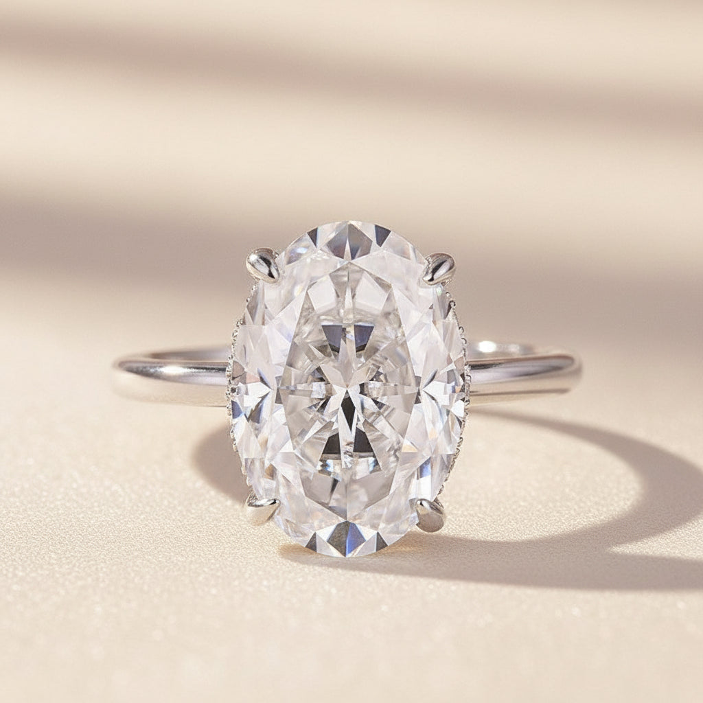 Aurevyn Moissanite Solitaire 5.50 Ct Oval Cut White Gold Promise Ring For Women