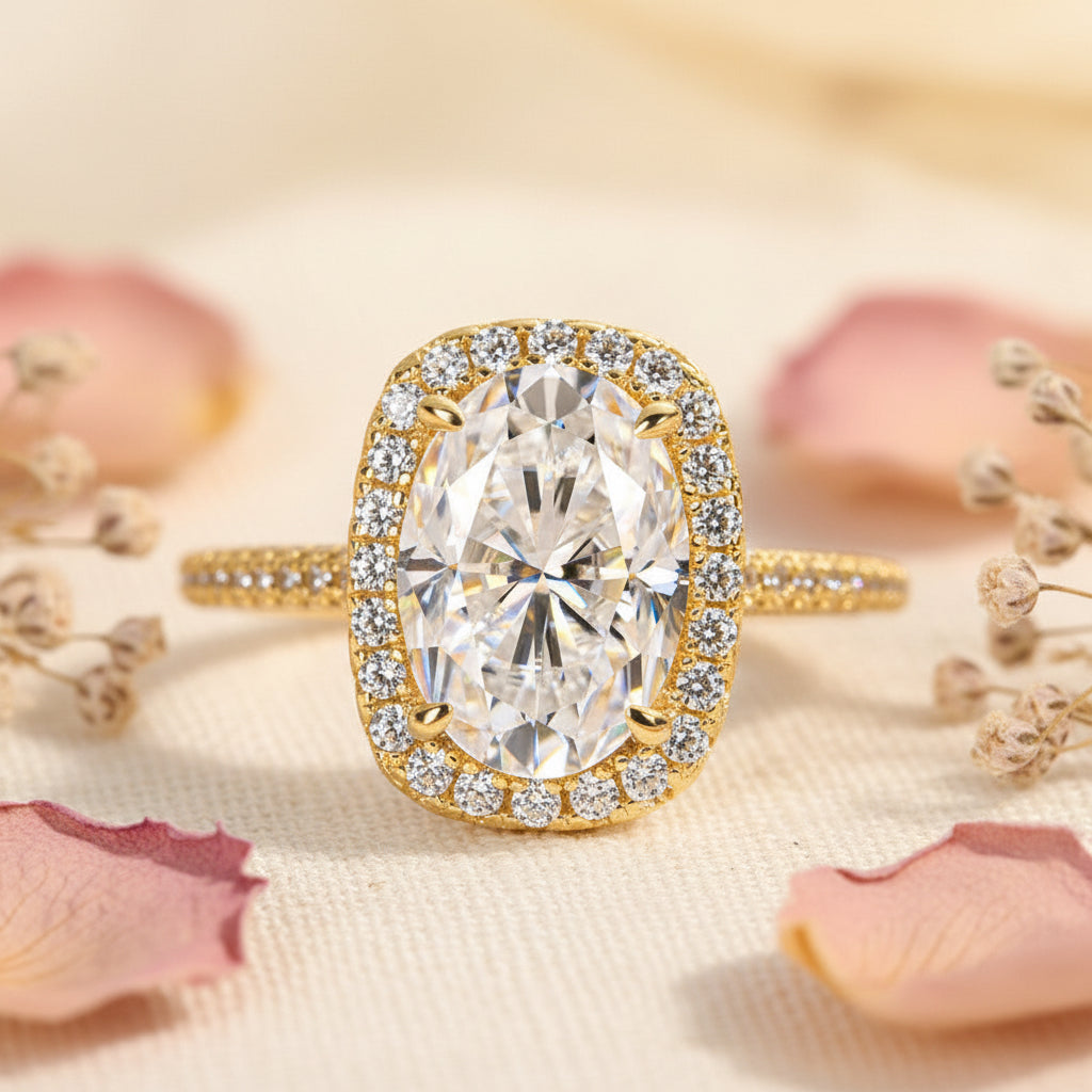Aurevyn 2.5 Ct Halo Oval Cut Yellow Gold Promise Ring