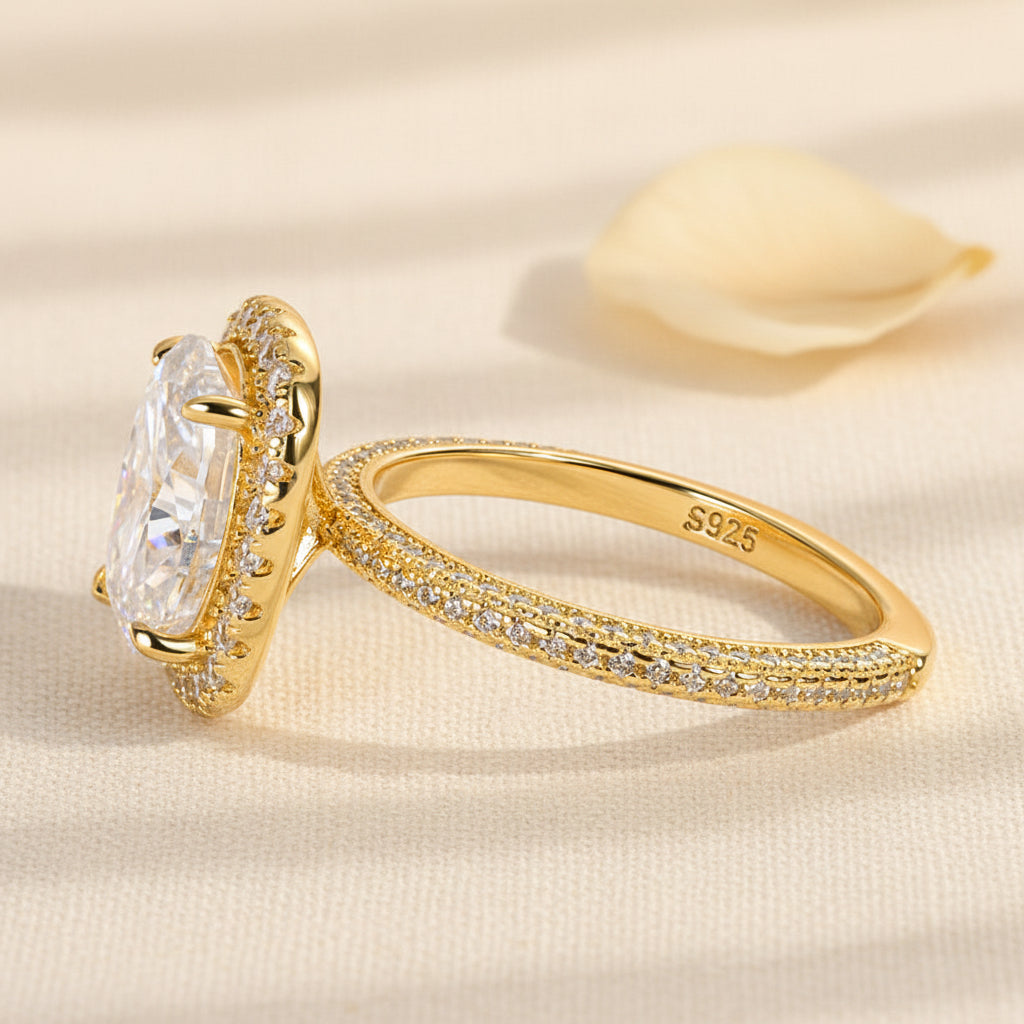 Aurevyn 2.5 Ct Halo Oval Cut Yellow Gold Promise Ring