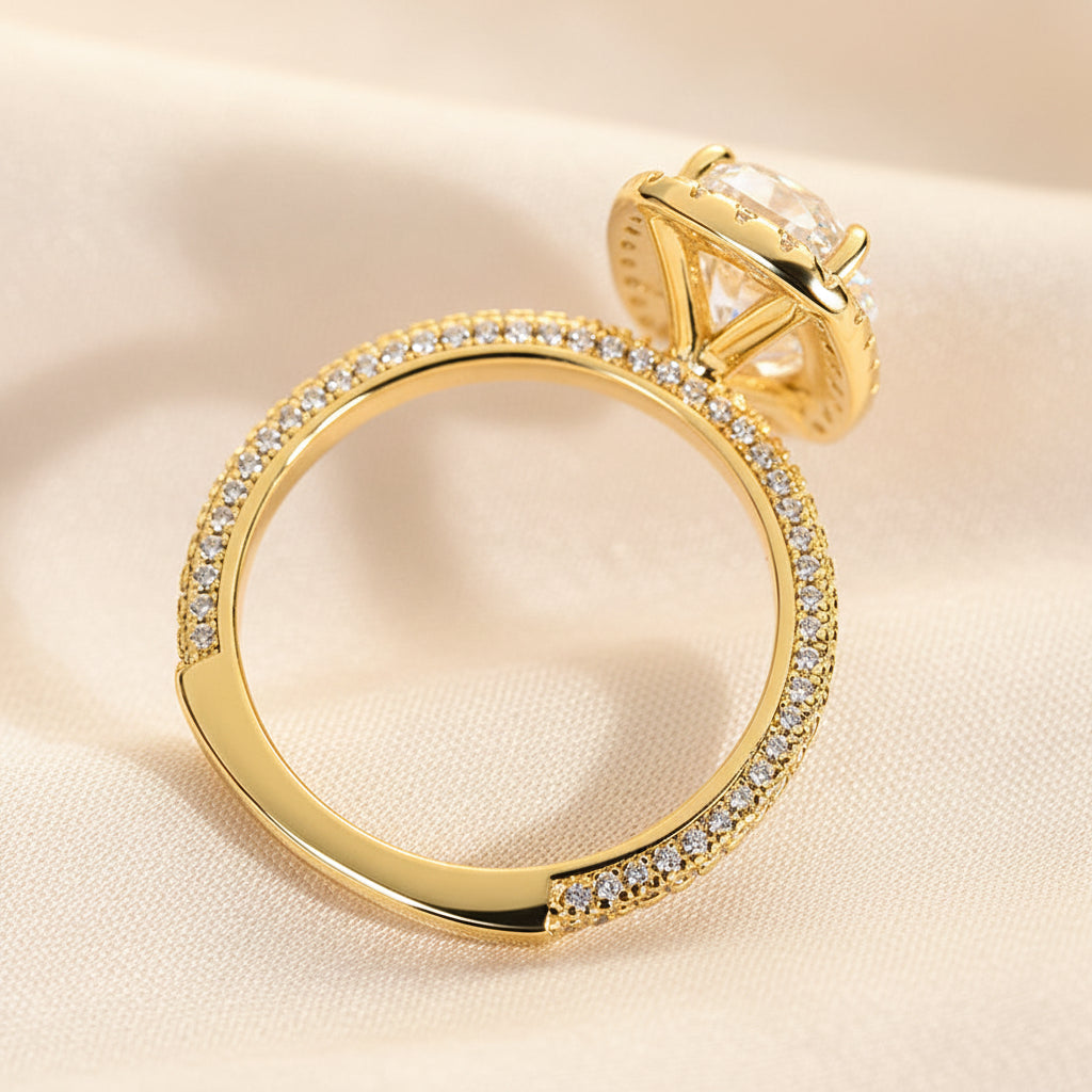 Aurevyn 2.5 Ct Halo Oval Cut Yellow Gold Promise Ring