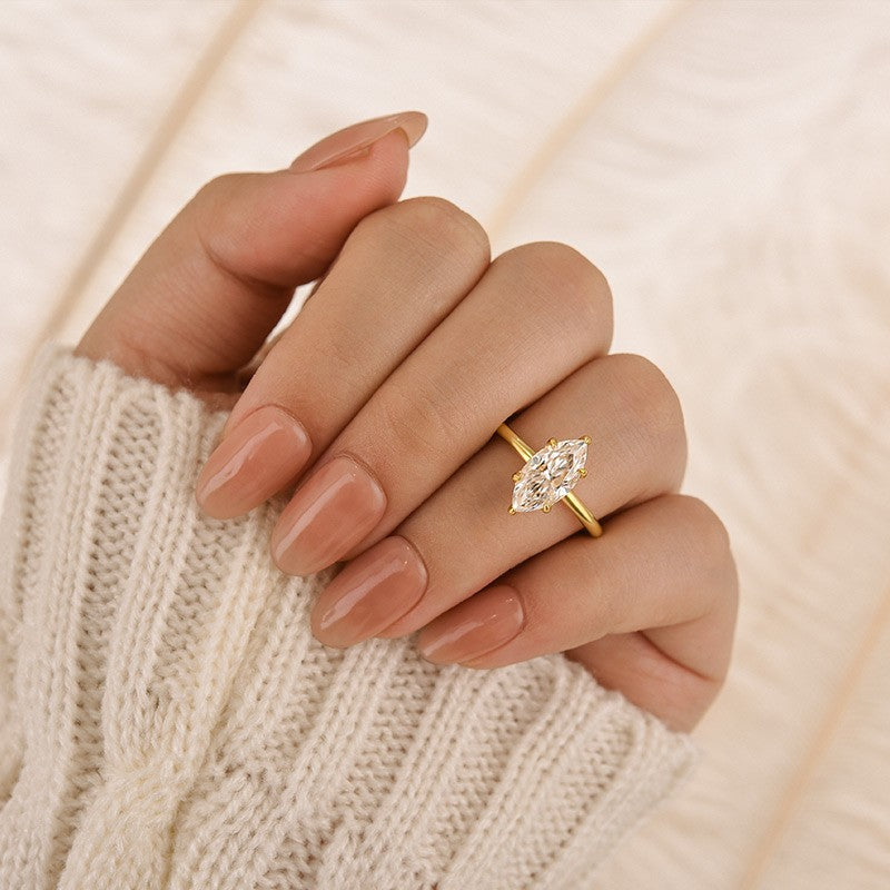 Aurevyn Moissanite 2.0 Ct Marquise Cut Solitaire Yellow Gold Promise Ring For Women
