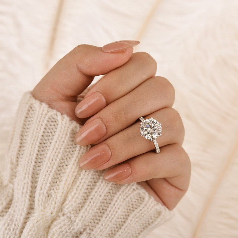 Aurevyn Moissanite 4.0 Ct Round Cut 6 Prong White Gold Promise Ring For Women