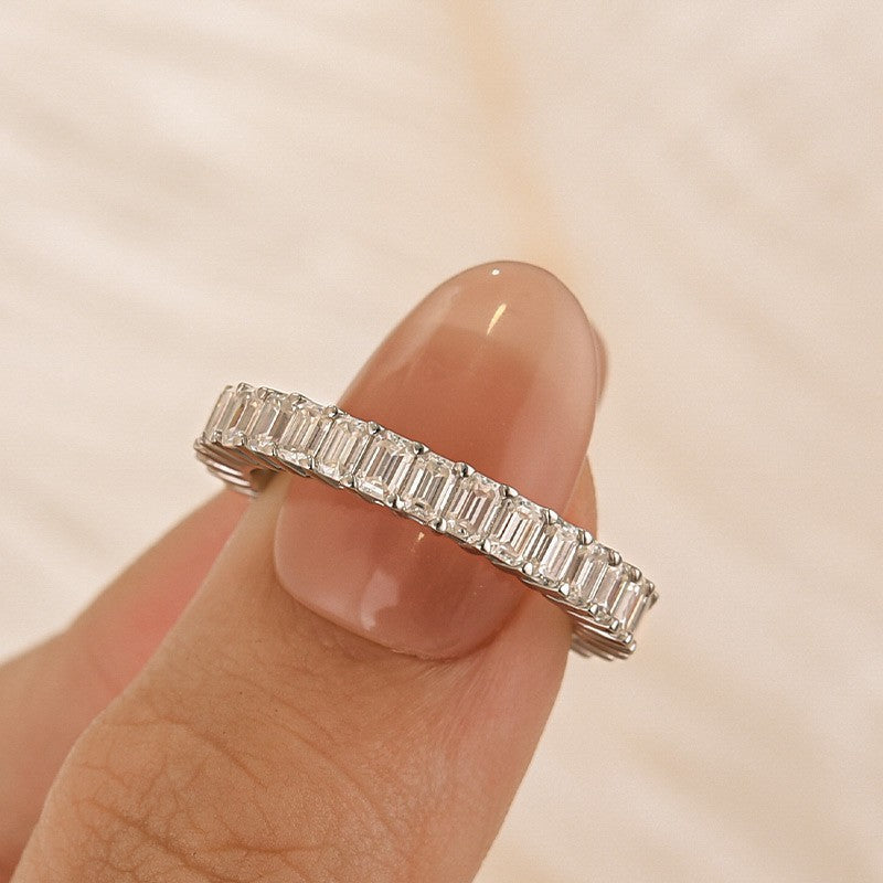 Aurevyn Moissanite 2.5 Ct Emerald Cut Eternity White Gold Wedding Band