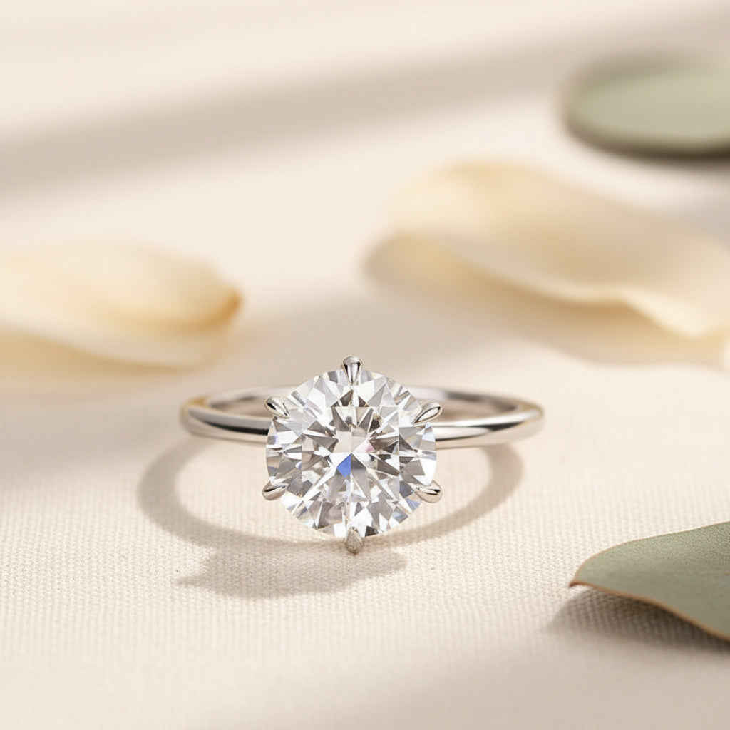 Aurevyn 2.0 Ct ~ 4.0 Ct Round Cut 6 Prong Engagement Ring For Women