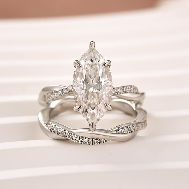 Aurevyn Moissanite 3.0Ct Twist Marquise Cut White Gold Wedding Ring Set