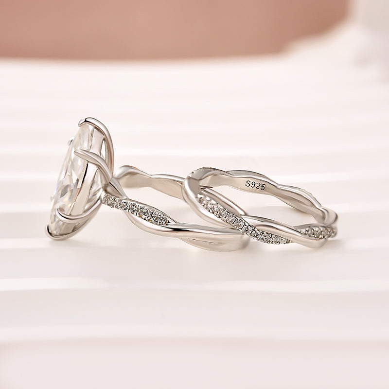 Aurevyn Moissanite 3.0Ct Twist Marquise Cut White Gold Wedding Ring Set