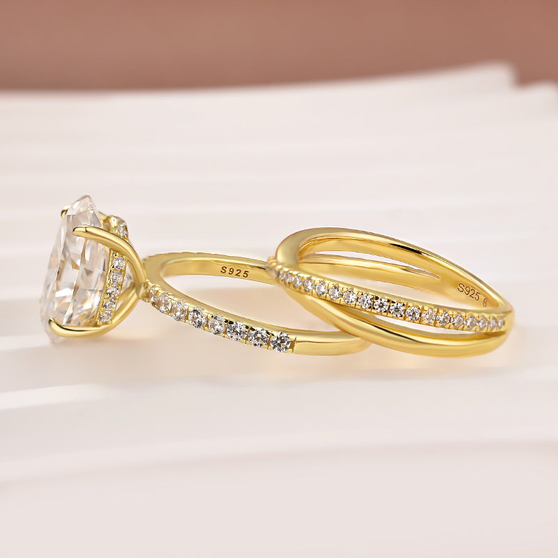 Aurevyn Moissanite 2PC 4.0 Ct Oval Cut Twist Yellow Gold Wedding Ring Set For Women