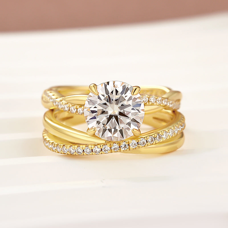 Aurevyn Moissanite 2PC 2.0 Ct Round Cut Twist Yellow Gold Wedding Ring Set For Women
